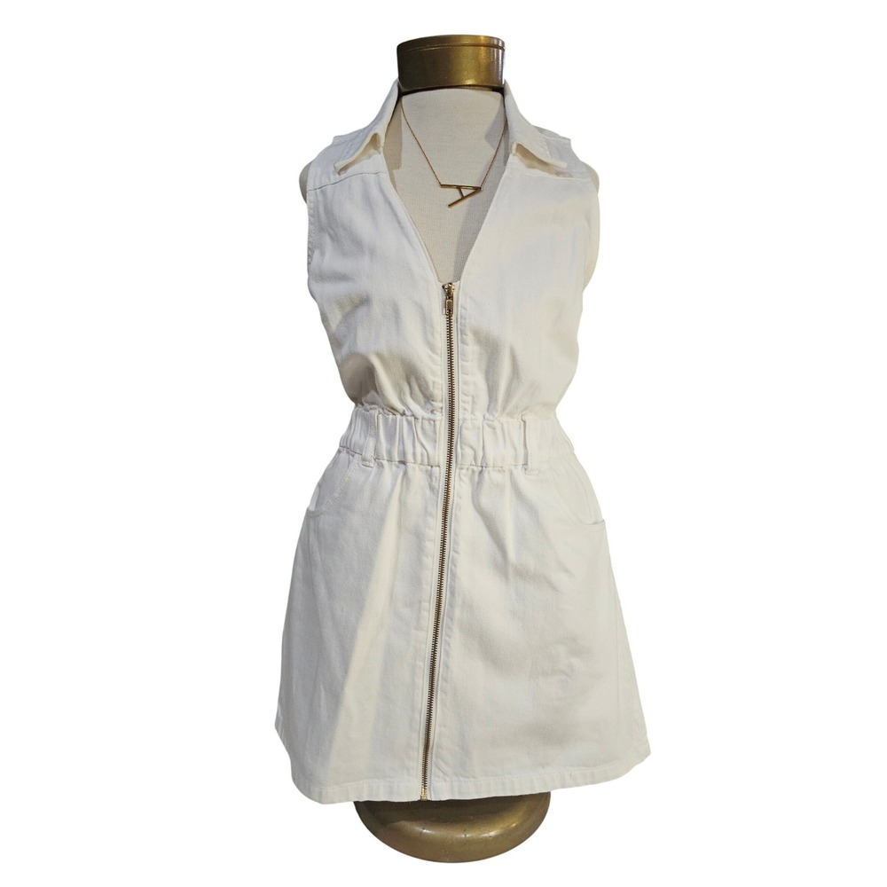 Show Me Your Mumu White Denim Utility‎ Tank Romper Shorts Size Medium